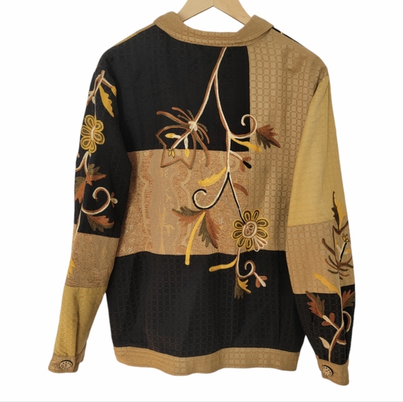 Vintage 90’s Jacket Lagenlook Black Tan Color Block Embroidered Patchwor… - Picture 4 of 16